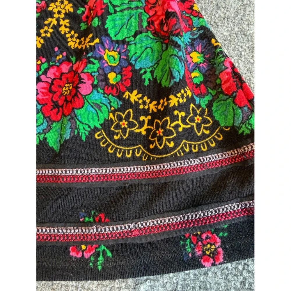 Free People Black Knit‎ Floral Smocked Waist V-Neck Half Sleeve Mini Dress XS
